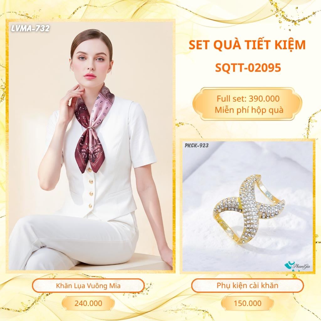 Set Quà Tặng Khăn Lụa Vuông 70*70cm Và Phụ Kiện Cài Khăn Tiết Kiệm (SQTT02095)