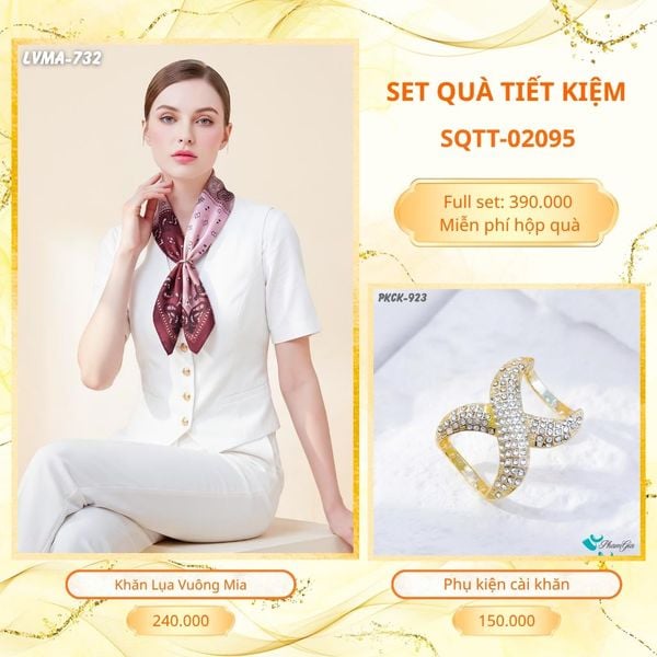 Set Quà Tặng Khăn Lụa Vuông 70*70cm Và Phụ Kiện Cài Khăn Tiết Kiệm (SQTT02095)