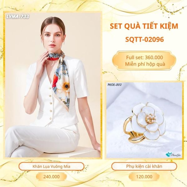 Set Quà Tặng Khăn Lụa Vuông 70*70cm Và Phụ Kiện Cài Khăn Tiết Kiệm (SQTT02096)