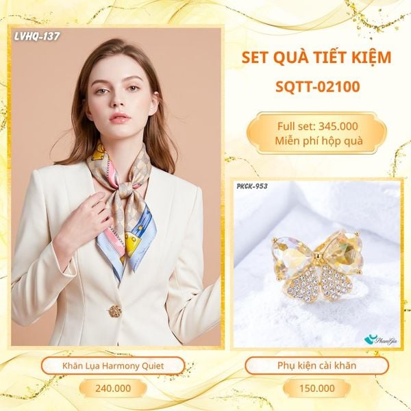 Set Quà Tặng Khăn Lụa Vuông 70*70cm Và Phụ Kiện Cài Khăn Tiết Kiệm (SQTT02100)