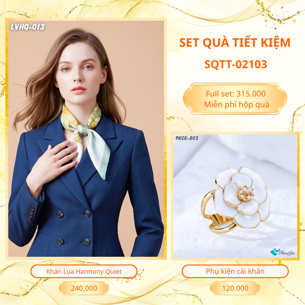 Set Quà Tặng Khăn Lụa Vuông 70*70cm Và Phụ Kiện Cài Khăn Tiết Kiệm (SQTT02103)