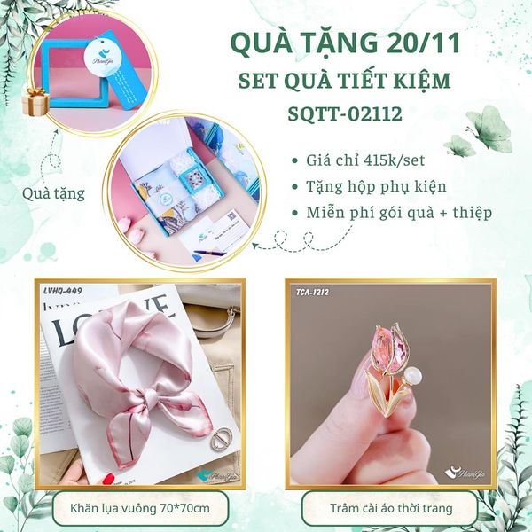 Set Quà Tặng Khăn Lụa Vuông 70*70cm Và Ghim Cài Áo Tiết Kiệm (SQTT02112)