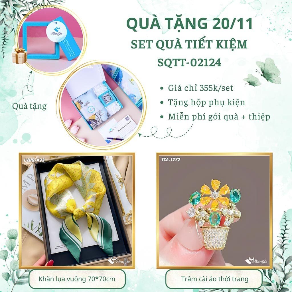 Set Quà Tặng Khăn Lụa Vuông 70*70cm Và Ghim Cài Áo Tiết Kiệm (SQTT02124)