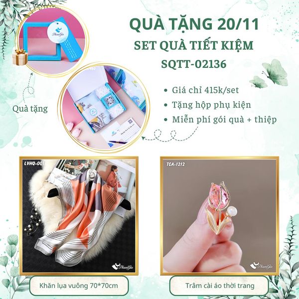 Set Quà Tặng Khăn Lụa Vuông 70*70cm Và Ghim Cài Áo Tiết Kiệm (SQTT02136)