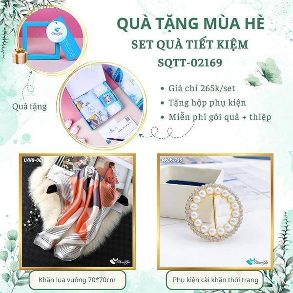 Quà Tặng Mùa Hè - Set Quà Tặng Khăn Lụa Vuông 70*70cm Và Phụ Kiện Cài Khăn Tiết Kiệm (SQTT02169)