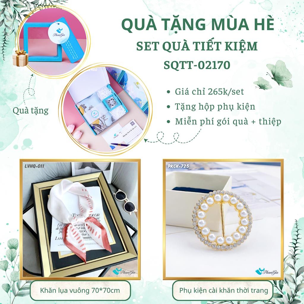 Quà Tặng Mùa Hè - Set Quà Tặng Khăn Lụa Vuông 70*70cm Và Phụ Kiện Cài Khăn Tiết Kiệm (SQTT02170)