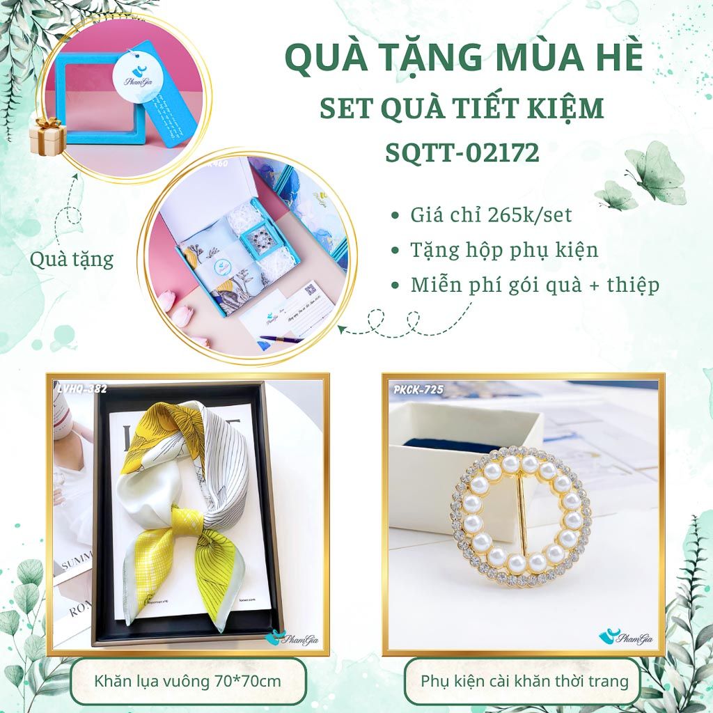 Quà Tặng Mùa Hè - Set Quà Tặng Khăn Lụa Vuông 70*70cm Và Phụ Kiện Cài Khăn Tiết Kiệm (SQTT02172)