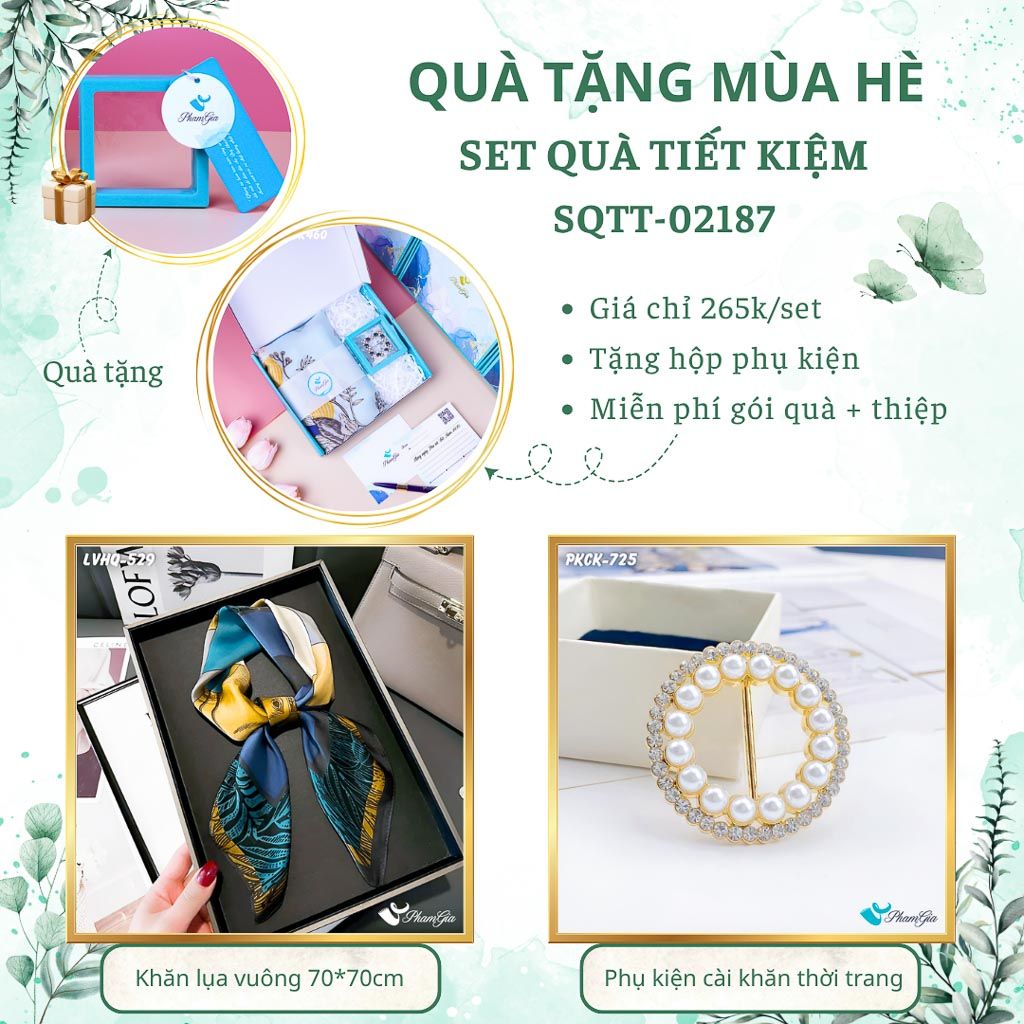 Quà Tặng Mùa Hè - Set Quà Tặng Khăn Lụa Vuông 70*70cm Và Phụ Kiện Cài Khăn Tiết Kiệm (SQTT02187)