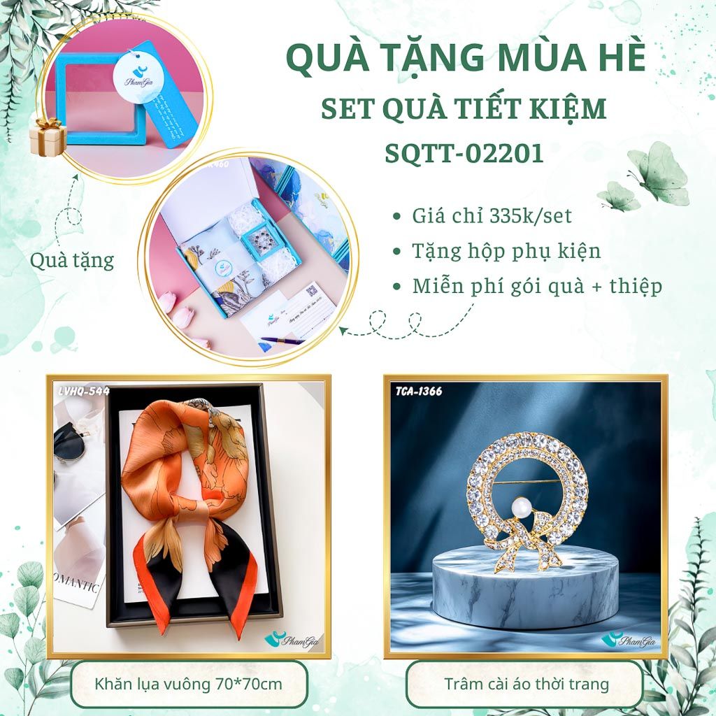 Quà Tặng Mùa Hè - Set Quà Tặng Khăn Lụa Vuông 70*70cm Và Ghim Cài Áo Tiết Kiệm (SQTT02201)