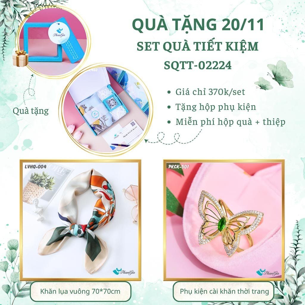 Set Quà Tặng Khăn Lụa Vuông 70*70cm Và Phụ Kiện Cài Khăn Tiết Kiệm (SQTT02224)