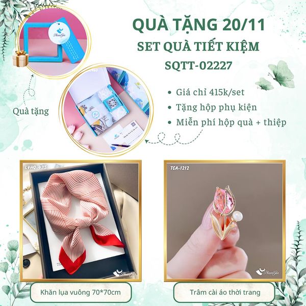 Set Quà Tặng Khăn Lụa Vuông 70*70cm Và Ghim Cài Áo Tiết Kiệm (SQTT02227)