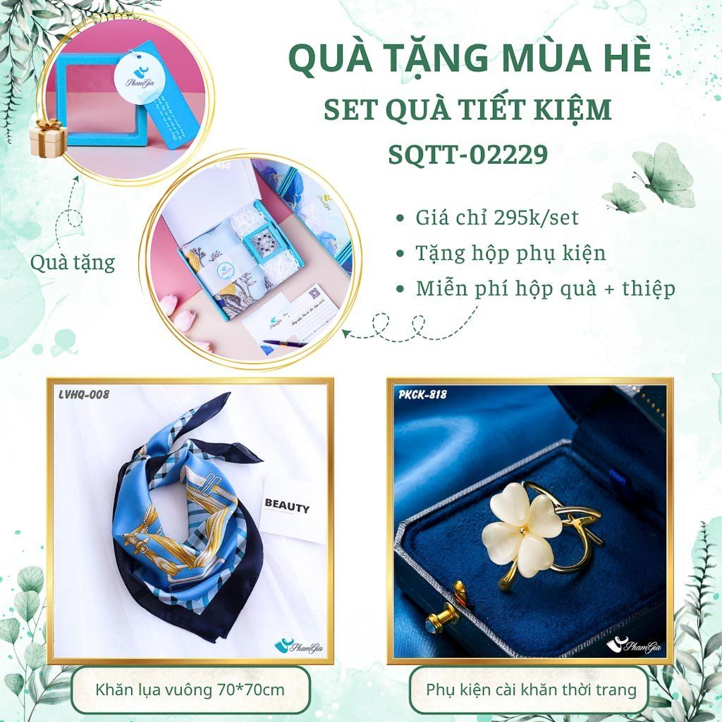 Quà Tặng Mùa Hè - Set Quà Tặng Khăn Lụa Vuông 70*70cm Và Phụ Kiện Cài Khăn Tiết Kiệm (SQTT02229)