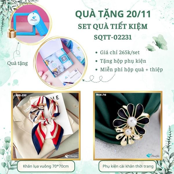 Set Quà Tặng Khăn Lụa Vuông 70*70cm Và Phụ Kiện Cài Khăn Tiết Kiệm (SQTT02231)