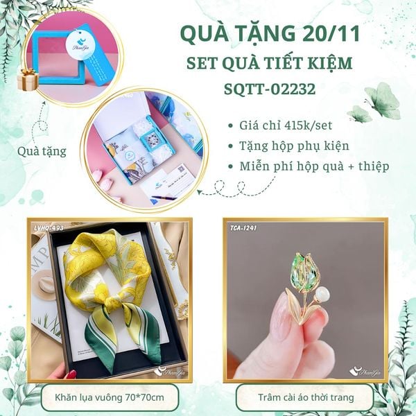 Set Quà Tặng Khăn Lụa Vuông 70*70cm Và Ghim Cài Áo Tiết Kiệm (SQTT02232)