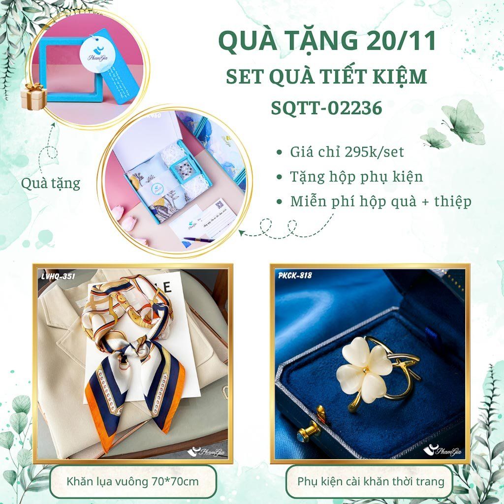 Set Quà Tặng Khăn Lụa Vuông 70*70cm Và Phụ Kiện Cài Khăn Tiết Kiệm (SQTT02236)
