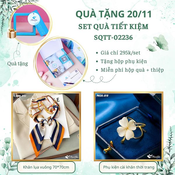 Set Quà Tặng Khăn Lụa Vuông 70*70cm Và Phụ Kiện Cài Khăn Tiết Kiệm (SQTT02236)