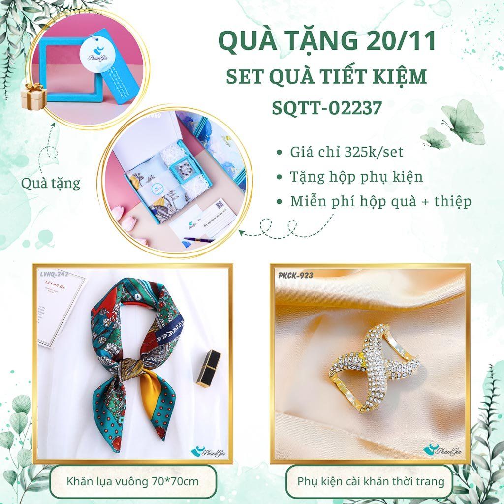 Set Quà Tặng Khăn Lụa Vuông 70*70cm Và Phụ Kiện Cài Khăn Tiết Kiệm (SQTT02237)