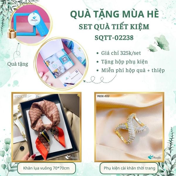 Quà Tặng Mùa Hè - Set Quà Tặng Khăn Lụa Vuông 70*70cm Và Phụ Kiện Cài Khăn Tiết Kiệm (SQTT02238)