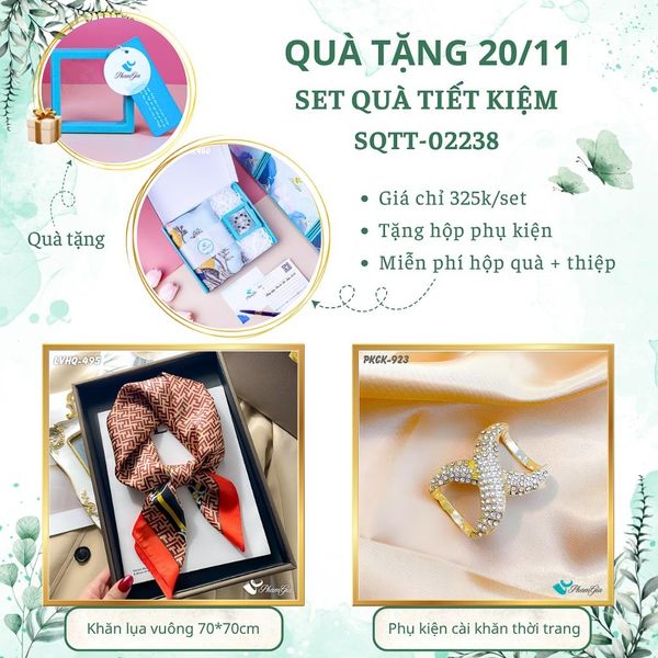 Set Quà Tặng Khăn Lụa Vuông 70*70cm Và Phụ Kiện Cài Khăn Tiết Kiệm (SQTT02238)
