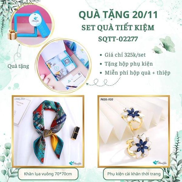 Set Quà Tặng Khăn Lụa Vuông 70*70cm Và Phụ Kiện Cài Khăn Tiết Kiệm (SQTT02277)