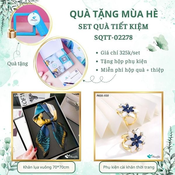 Quà Tặng Mùa Hè - Set Quà Tặng Khăn Lụa Vuông 70*70cm Và Phụ Kiện Cài Khăn Tiết Kiệm (SQTT02278)