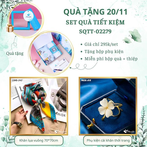 Set Quà Tặng Khăn Lụa Vuông 70*70cm Và Phụ Kiện Cài Khăn Tiết Kiệm (SQTT02279)