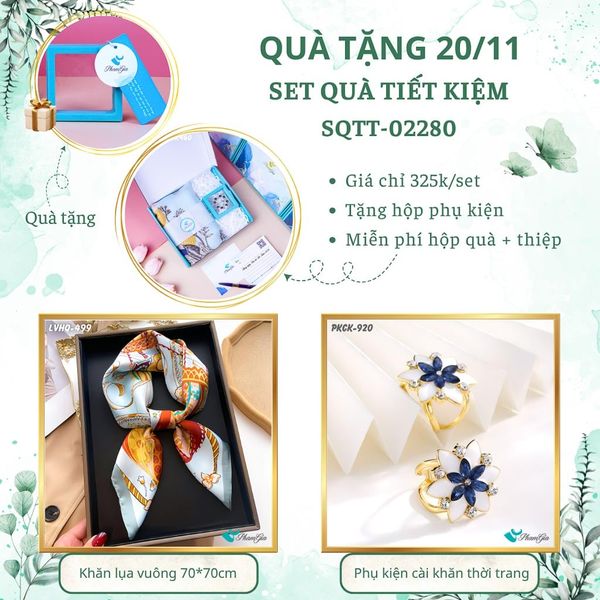 Set Quà Tặng Khăn Lụa Vuông 70*70cm Và Phụ Kiện Cài Khăn Tiết Kiệm (SQTT02280)