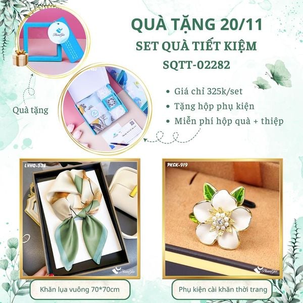 Set Quà Tặng Khăn Lụa Vuông 70*70cm Và Phụ Kiện Cài Khăn Tiết Kiệm (SQTT02282)