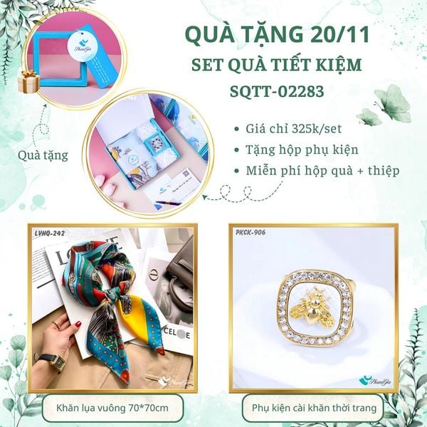 Set Quà Tặng Khăn Lụa Vuông 70*70cm Và Phụ Kiện Cài Khăn Tiết Kiệm (SQTT02283)