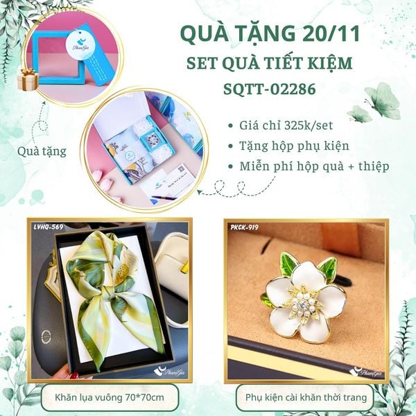 Set Quà Tặng Khăn Lụa Vuông 70*70cm Và Phụ Kiện Cài Khăn Tiết Kiệm (SQTT02286)