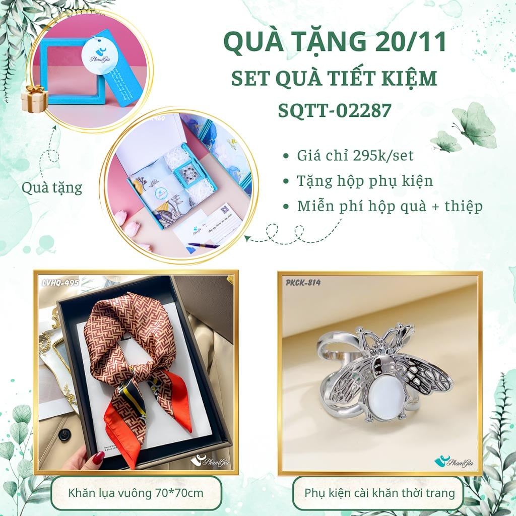 Set Quà Tặng Khăn Lụa Vuông 70*70cm Và Phụ Kiện Cài Khăn Tiết Kiệm (SQTT02287)