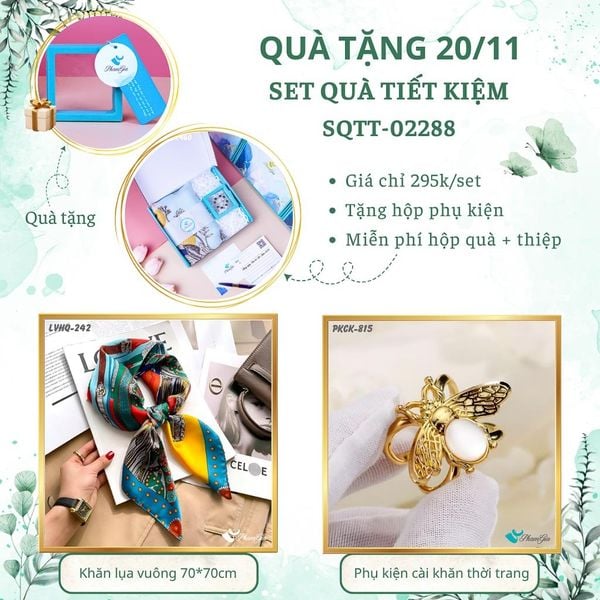 Set Quà Tặng Khăn Lụa Vuông 70*70cm Và Phụ Kiện Cài Khăn Tiết Kiệm (SQTT02288)