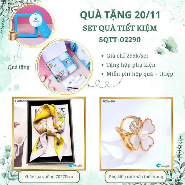 Set Quà Tặng Khăn Lụa Vuông 70*70cm Và Phụ Kiện Cài Khăn Tiết Kiệm (SQTT02290)