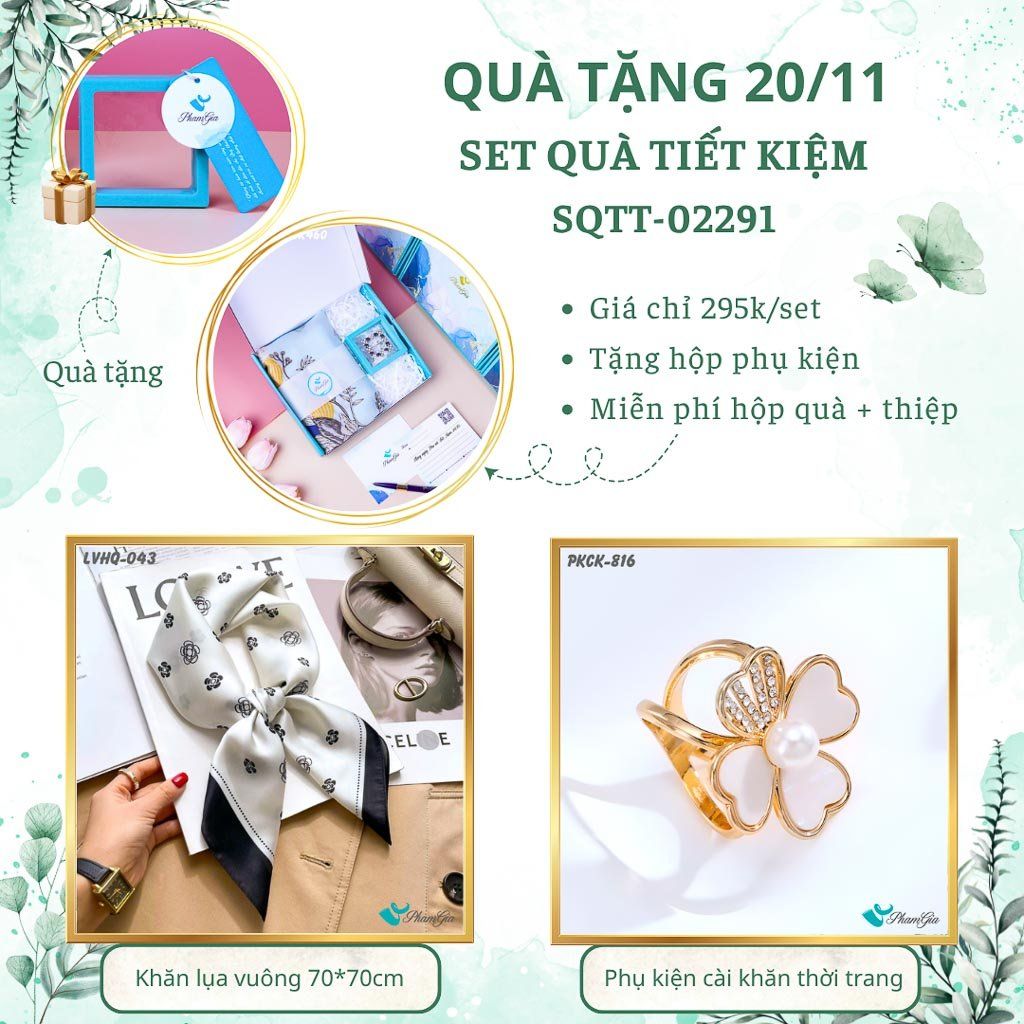 Set Quà Tặng Khăn Lụa Vuông 70*70cm Và Phụ Kiện Cài Khăn Tiết Kiệm (SQTT02291)