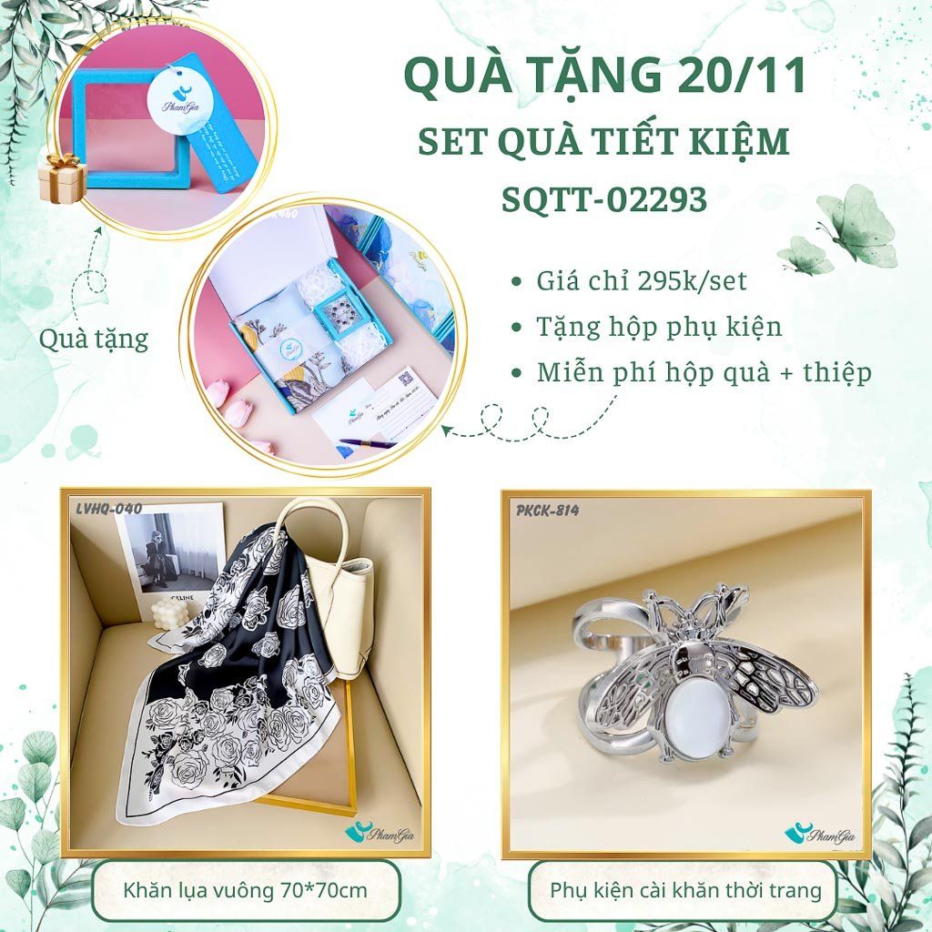 Set Quà Tặng Khăn Lụa Vuông 70*70cm Và Phụ Kiện Cài Khăn Tiết Kiệm (SQTT02293)