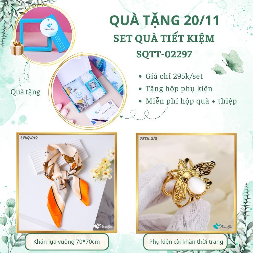 Set Quà Tặng Khăn Lụa Vuông 70*70cm Và Phụ Kiện Cài Khăn Tiết Kiệm (SQTT02297)
