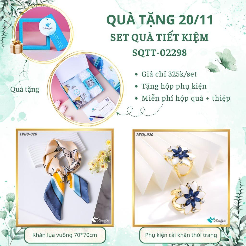 Set Quà Tặng Khăn Lụa Vuông 70*70cm Và Phụ Kiện Cài Khăn Tiết Kiệm (SQTT02298)