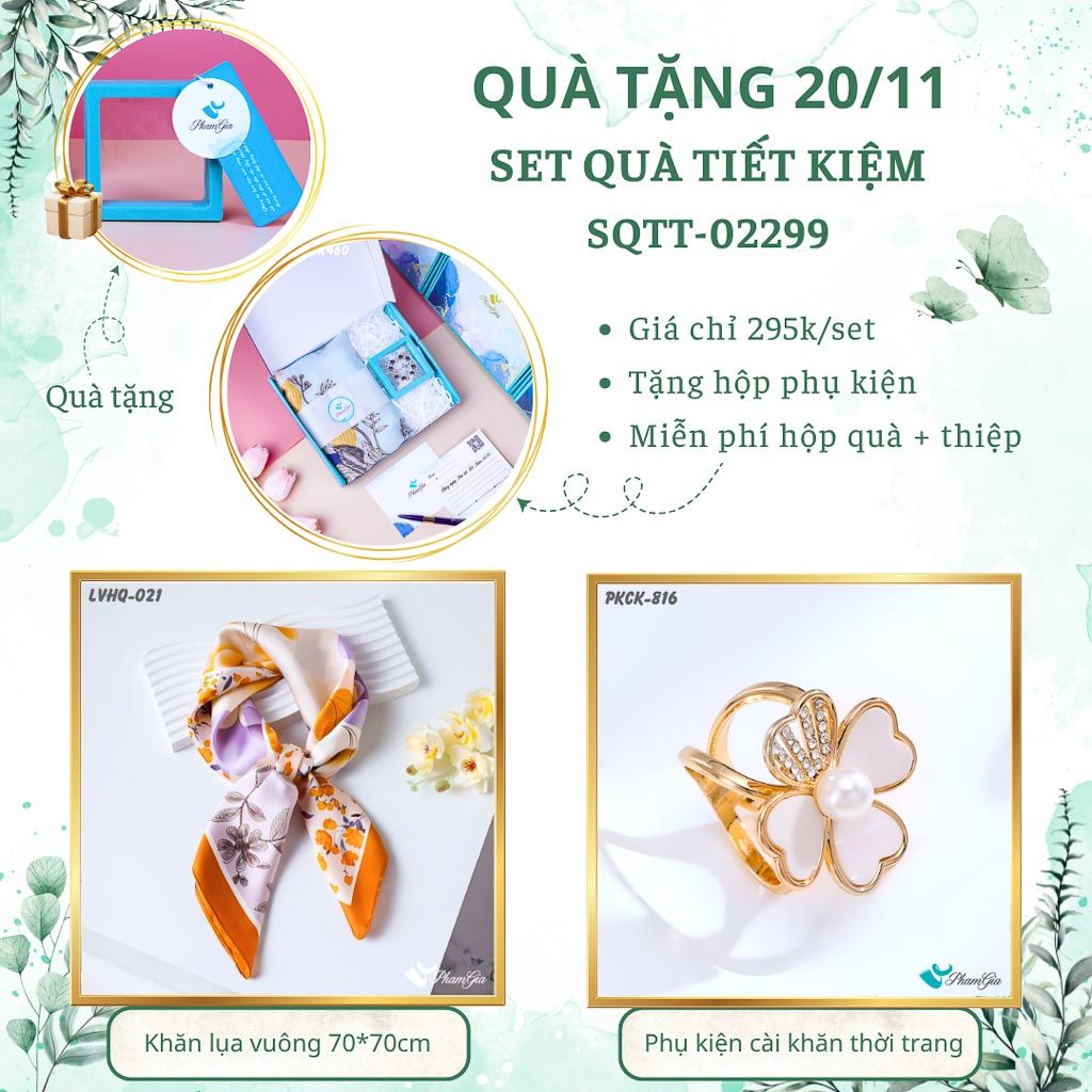 Set Quà Tặng Khăn Lụa Vuông 70*70cm Và Phụ Kiện Cài Khăn Tiết Kiệm (SQTT02299)