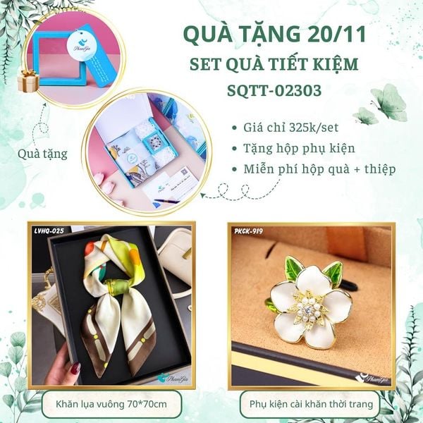 Set Quà Tặng Khăn Lụa Vuông 70*70cm Và Phụ Kiện Cài Khăn Tiết Kiệm (SQTT02303)