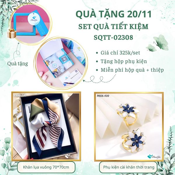 Set Quà Tặng Khăn Lụa Vuông 70*70cm Và Phụ Kiện Cài Khăn Tiết Kiệm (SQTT02308)