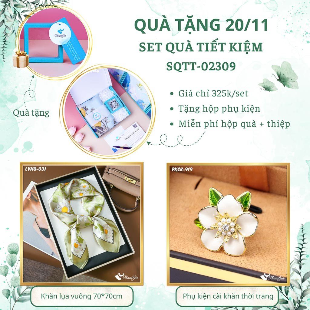 Set Quà Tặng Khăn Lụa Vuông 70*70cm Và Phụ Kiện Cài Khăn Tiết Kiệm (SQTT02309)