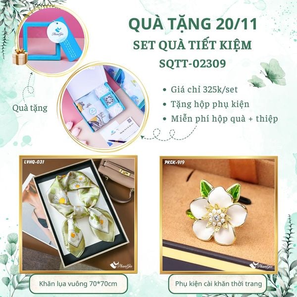 Set Quà Tặng Khăn Lụa Vuông 70*70cm Và Phụ Kiện Cài Khăn Tiết Kiệm (SQTT02309)
