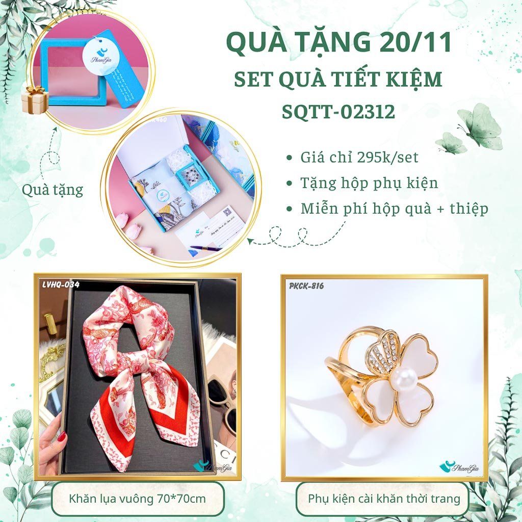 Set Quà Tặng Khăn Lụa Vuông 70*70cm Và Phụ Kiện Cài Khăn Tiết Kiệm (SQTT02312)
