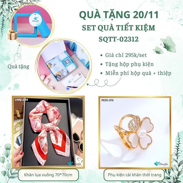 Set Quà Tặng Khăn Lụa Vuông 70*70cm Và Phụ Kiện Cài Khăn Tiết Kiệm (SQTT02312)