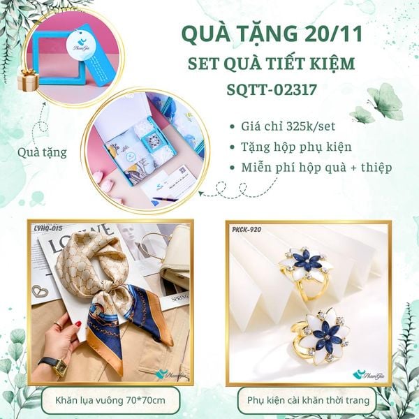 Set Quà Tặng Khăn Lụa Vuông 70*70cm Và Phụ Kiện Cài Khăn Tiết Kiệm (SQTT02317)