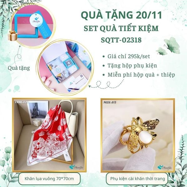 Set Quà Tặng Khăn Lụa Vuông 70*70cm Và Phụ Kiện Cài Khăn Tiết Kiệm (SQTT02318)