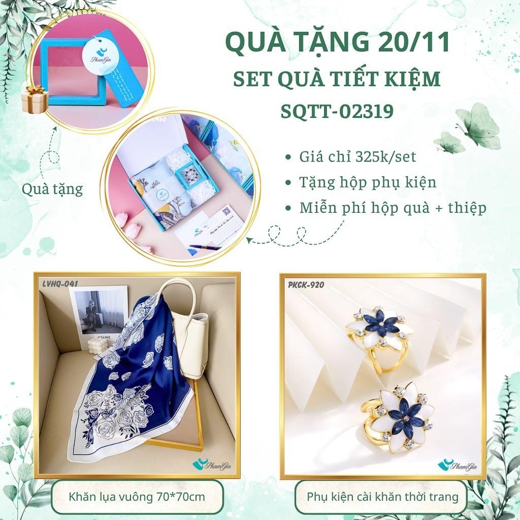 Set Quà Tặng Khăn Lụa Vuông 70*70cm Và Phụ Kiện Cài Khăn Tiết Kiệm (SQTT02319)