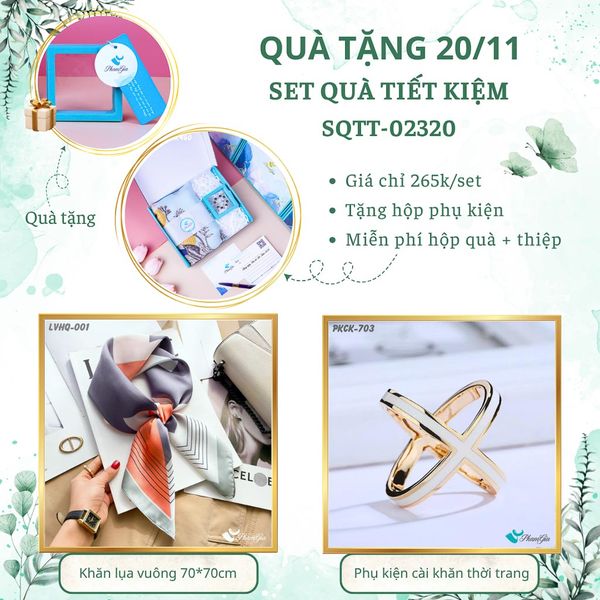 Set Quà Tặng Khăn Lụa Vuông 70*70cm Và Phụ Kiện Cài Khăn Tiết Kiệm (SQTT02320)