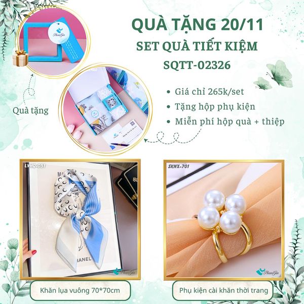 Set Quà Tặng Khăn Lụa Vuông 70*70cm Và Phụ Kiện Cài Khăn Tiết Kiệm (SQTT02326)