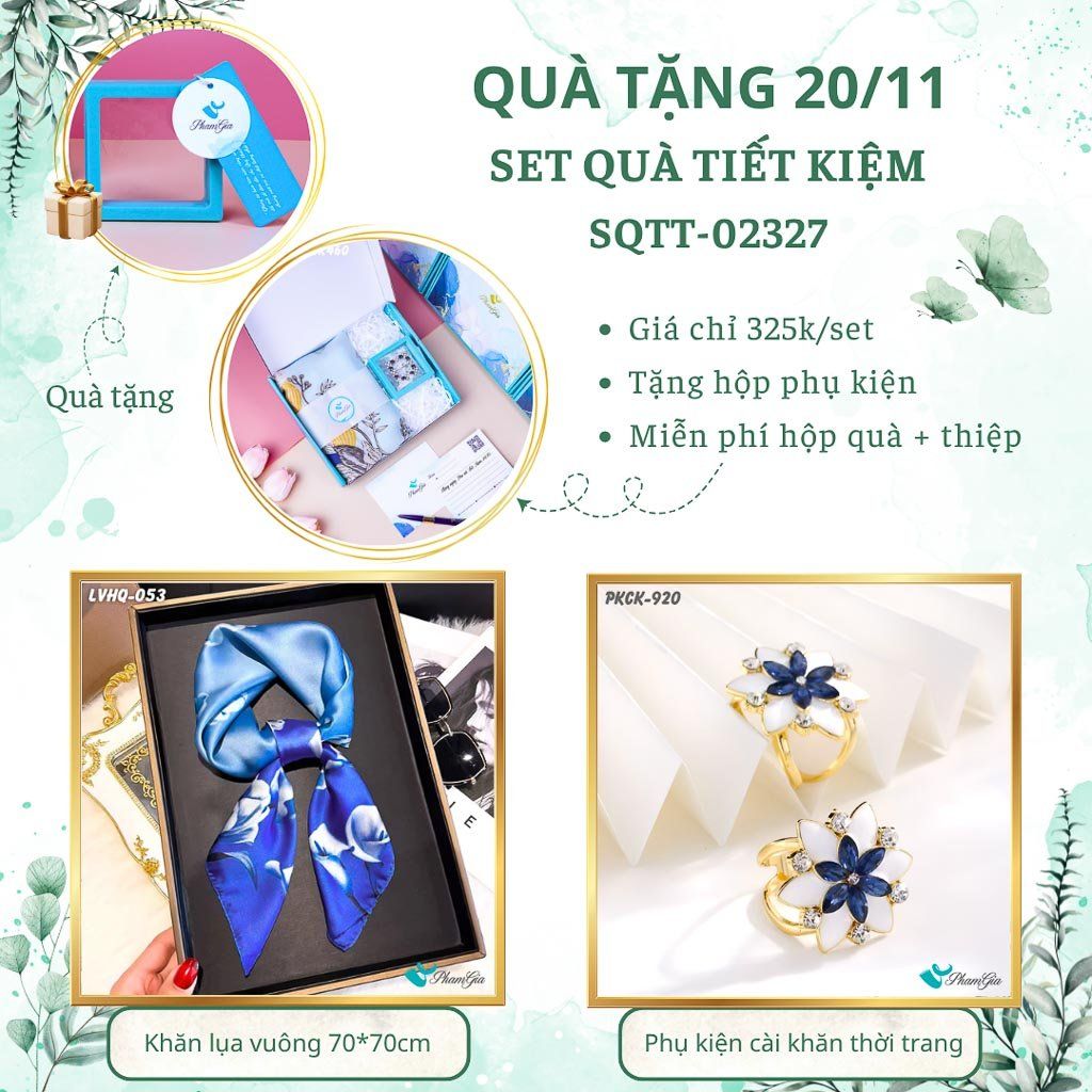 Set Quà Tặng Khăn Lụa Vuông 70*70cm Và Phụ Kiện Cài Khăn Tiết Kiệm (SQTT02327)